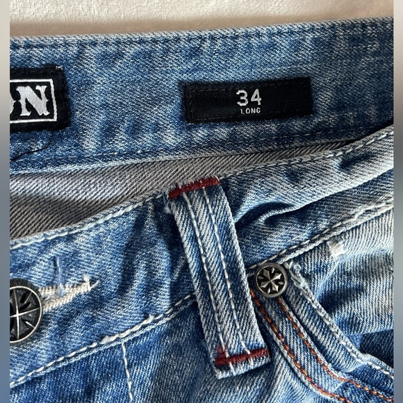 INSANE Y2K Affliction Black Premium BLAKE 34 Long Patch Distressed Jeans AC/DC - Picture 9 of 16